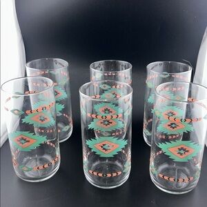 Vintage Libbey Meiwa Aztec Southwestern 16oz glass tumbler Set of 6